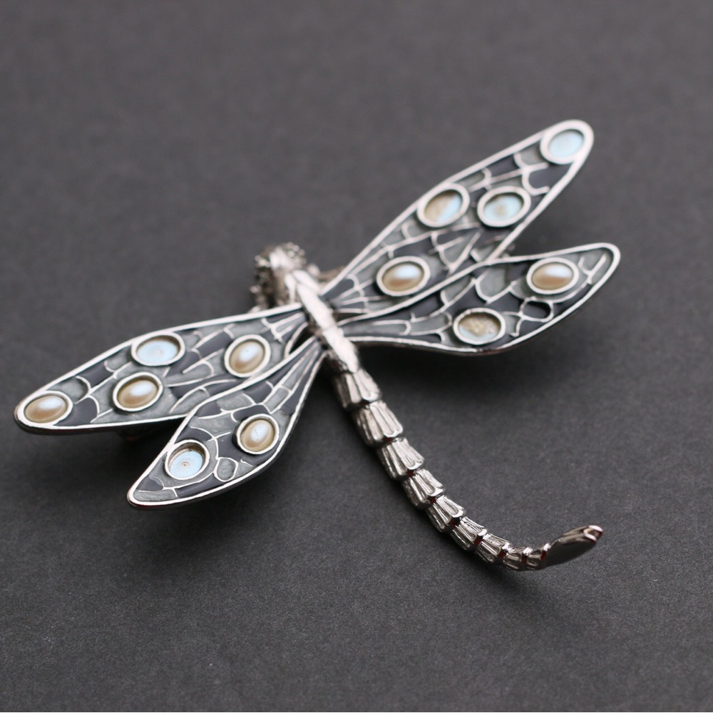 Vintage E. Pearl Silver Dragonfly Brooch Pin